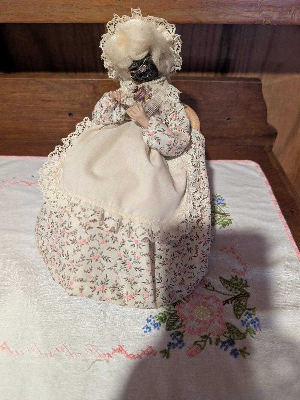 Vintage Handmade Apple Head Doll Grandma White Hair Handcrafted Folk Art
